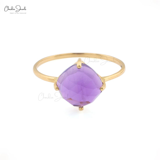 Solid 14K Yellow Gold Solitaire Ring Natural 2.4ct Amethyst Single Stone Ring For Her