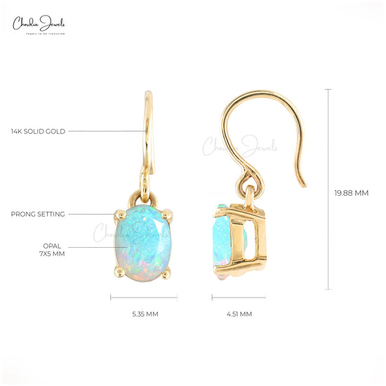 Genuine Ethiopian Opal Earrings 7x5mm Oval Cut Gemstone Earrings 14k Solid Yellow Gold Dangling Earrings For Women's