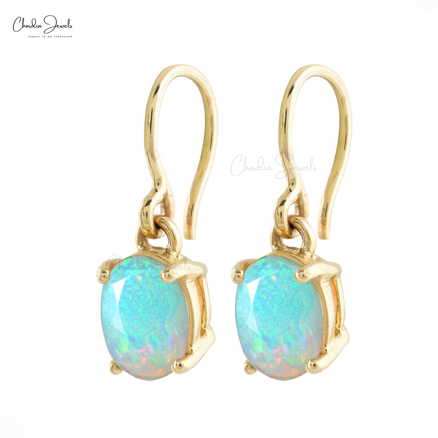 Genuine Ethiopian Opal Earrings 7x5mm Oval Cut Gemstone Earrings 14k Solid Yellow Gold Dangling Earrings For Women's