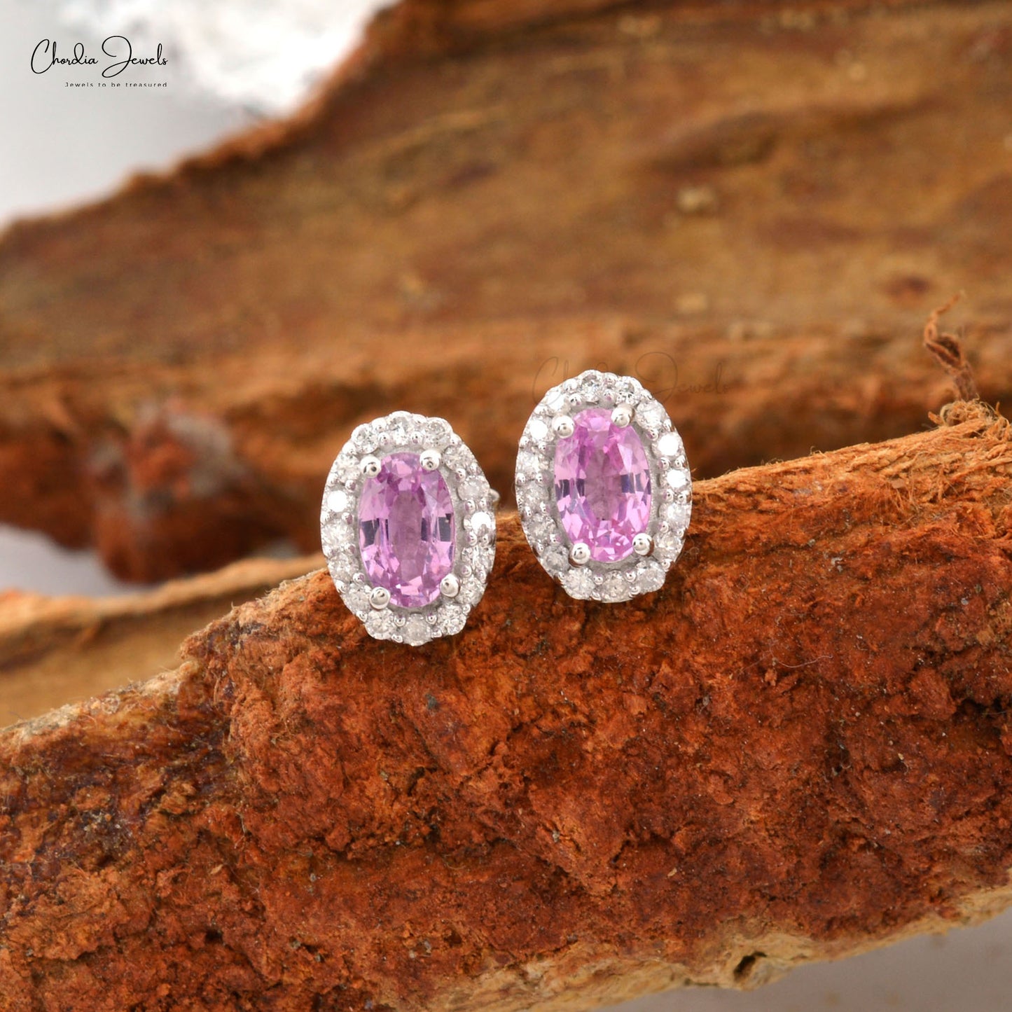 Buy Pink Sapphire Halo Earrings