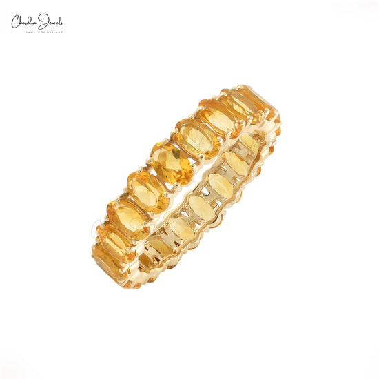 Natural Citrine Eternity Band 14k Solid Yellow Gold Ring Size US-6.5 5x3mm Oval Cut Gemstone Ring For November Birthstone