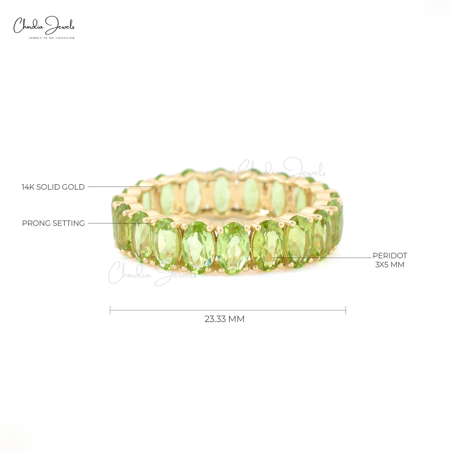 Natural Peridot Eternity Ring 5x3mm Oval Cut Gemstone Dainty Ring Size US-7 14k Solid Yellow Gold Ring For Engagement