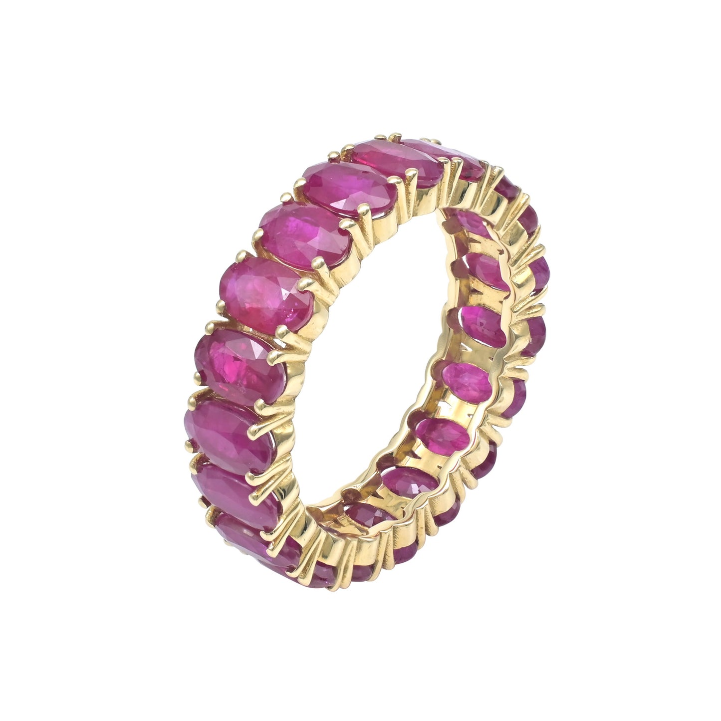 Anillo de eternidad con gemas para mujer en oro amarillo de 14 k y rubí, piedra natal de julio, talla 5 de EE. UU.