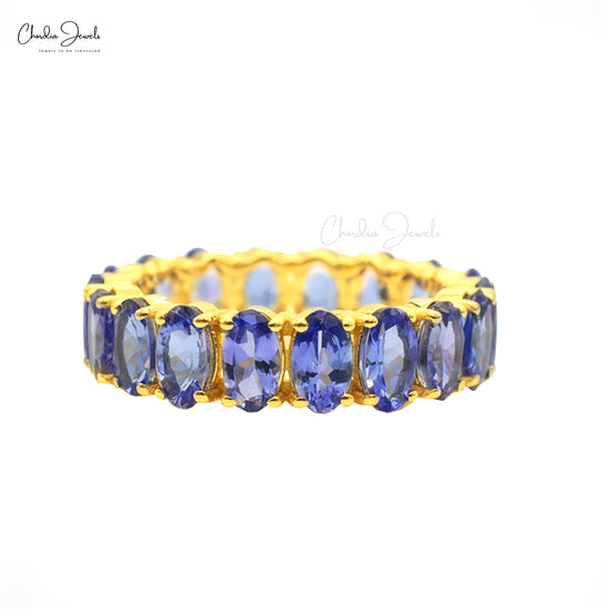 Solid 14k Yellow Gold Eternity Ring Genuine Tanzanite Gemstone Shared Prong Set Promise Ring