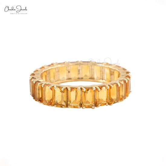 Genuine Citrine November Birthstone Eternity Band Ring 5x3mm Octagon Cut Gemstone Ring Size US-5 14k Solid Yellow Gold Ring For Engagement