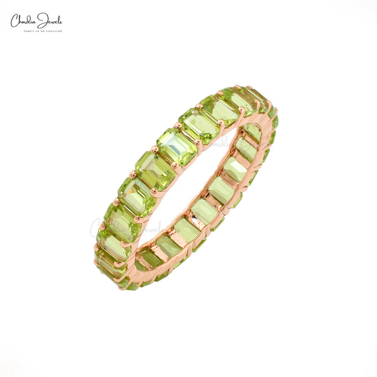 Green Peridot Authentic Gemstone Eternity Band For Gift 14k Solid Rose 4.40Ct August Birthstone Eternity Band Hallmarked Jewelry