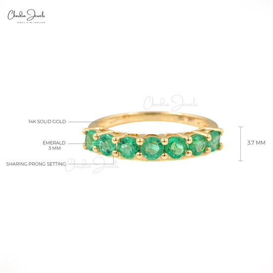 Brilliant Round Cut 3mm Gemstone Ring Natural Emerald Dainty Ring 14k Solid Yellow Gold Ring For Women's