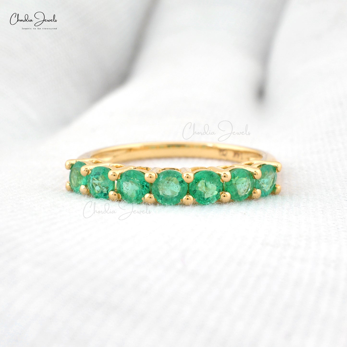 Brilliant Round Cut 3mm Gemstone Ring Natural Emerald Dainty Ring 14k Solid Yellow Gold Ring For Women's