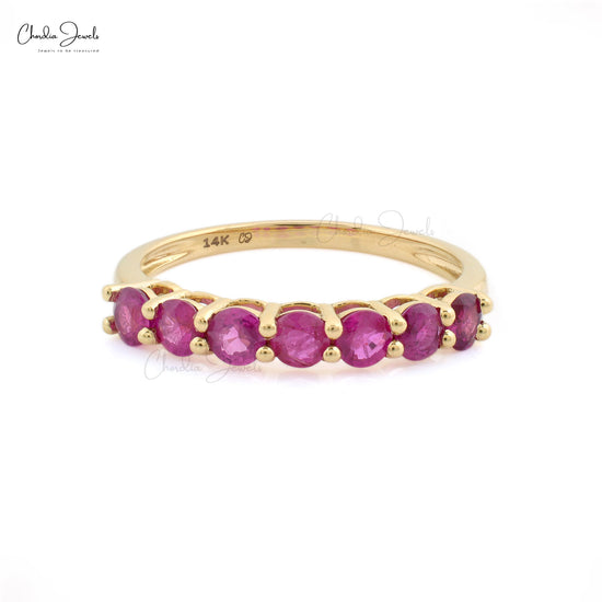 Natural 3mm Ruby Gemstone Eternity Ring 14k Yellow Gold 7 Stone Band For Birthday Gift