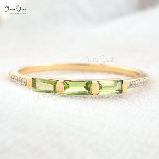 Solid 14k Yellow Gold Diamond Dainty Ring with Genuine 0.24ct Peridot For Wedding Gift