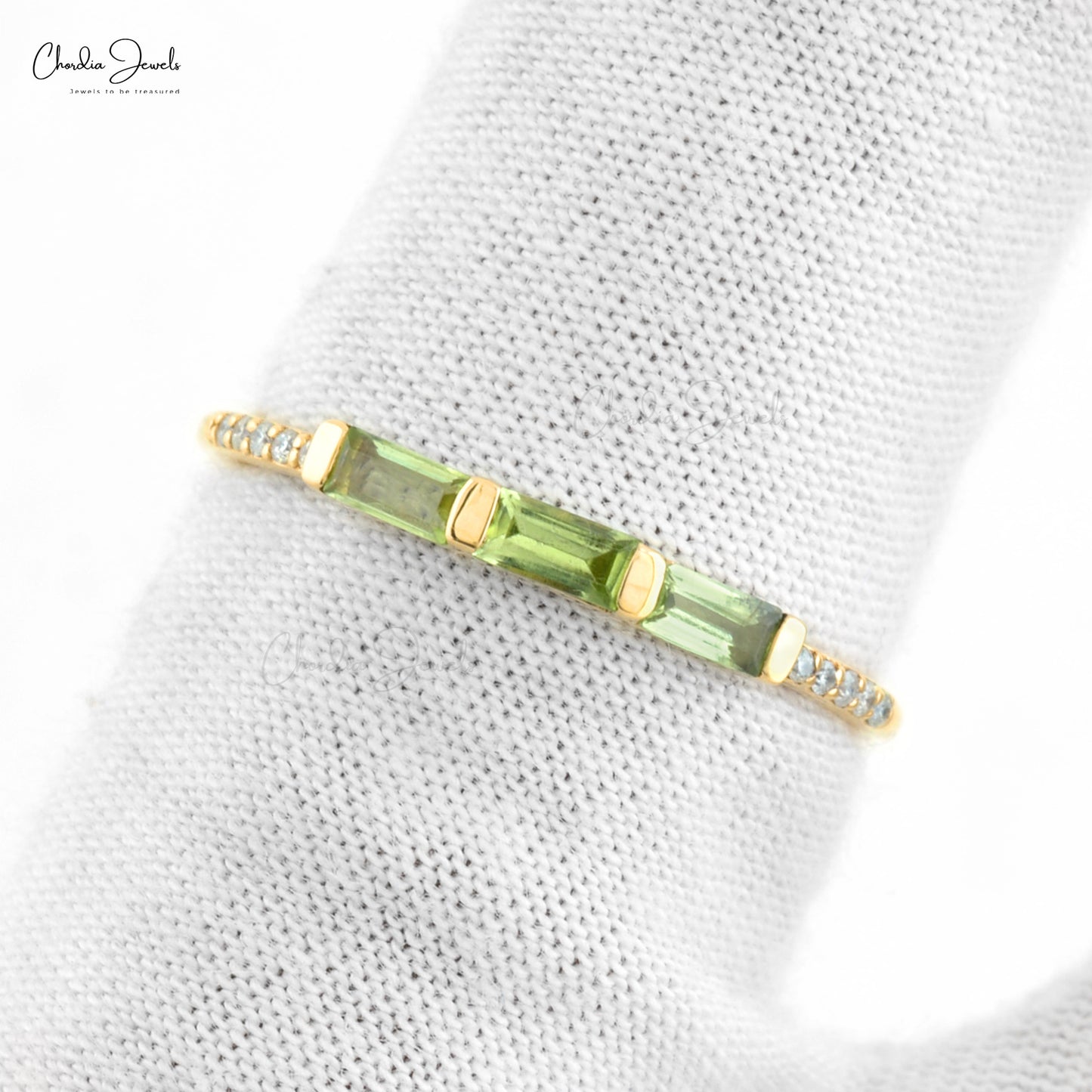 Solid 14k Yellow Gold Diamond Dainty Ring with Genuine 0.24ct Peridot For Wedding Gift