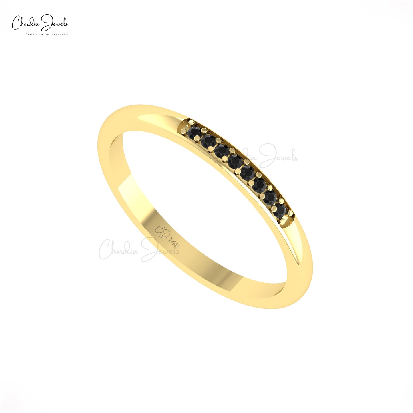 14k Gold Round Cut Black Diamond Stackable Ring