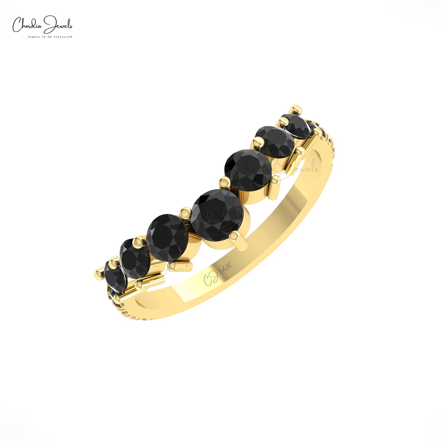 Chevron 14k Gold Band with 1.14 Ct Round Black Diamonds