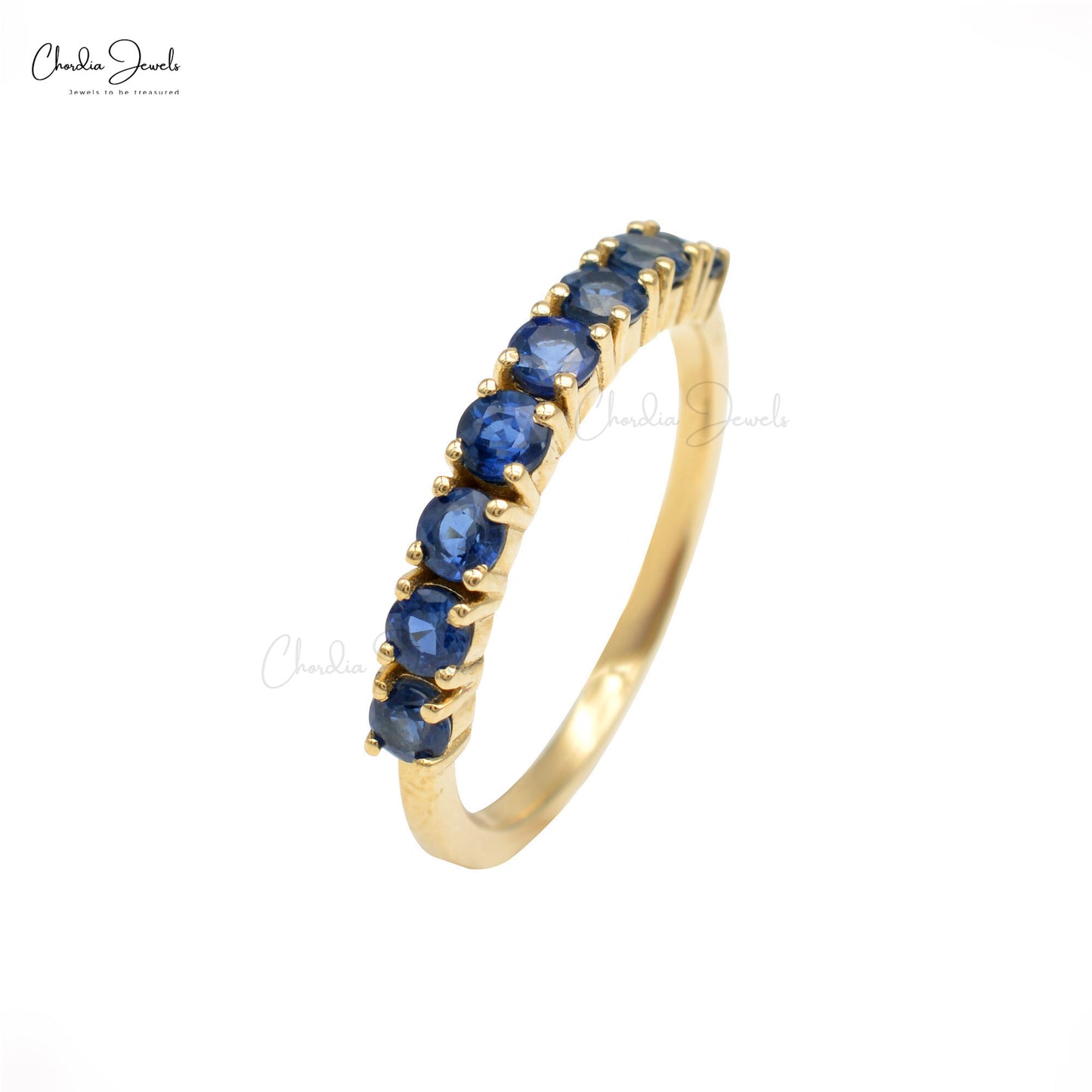 Natural 0.88ct Blue Sapphire Eternity Band 14k Yellow Gold September Birthstone Ring For Women