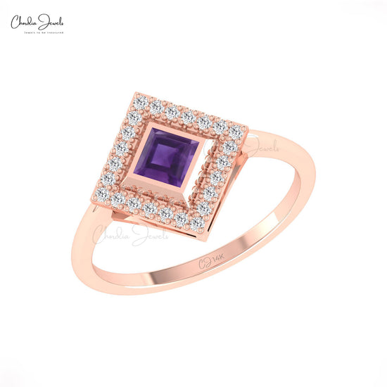 Exquisite 0.32ct Amethyst Gemstone Statement Ring 14k Solid Gold Diamond Halo Wedding Ring