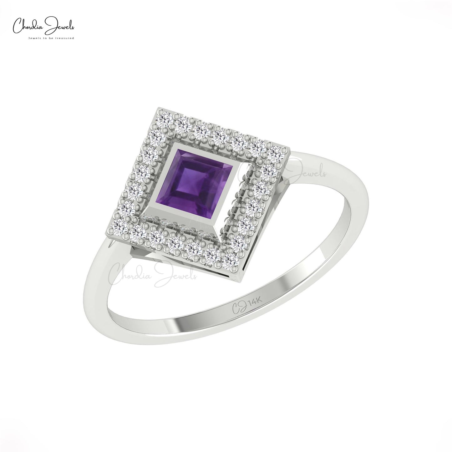 Exquisite 0.32ct Amethyst Gemstone Statement Ring 14k Solid Gold Diamond Halo Wedding Ring