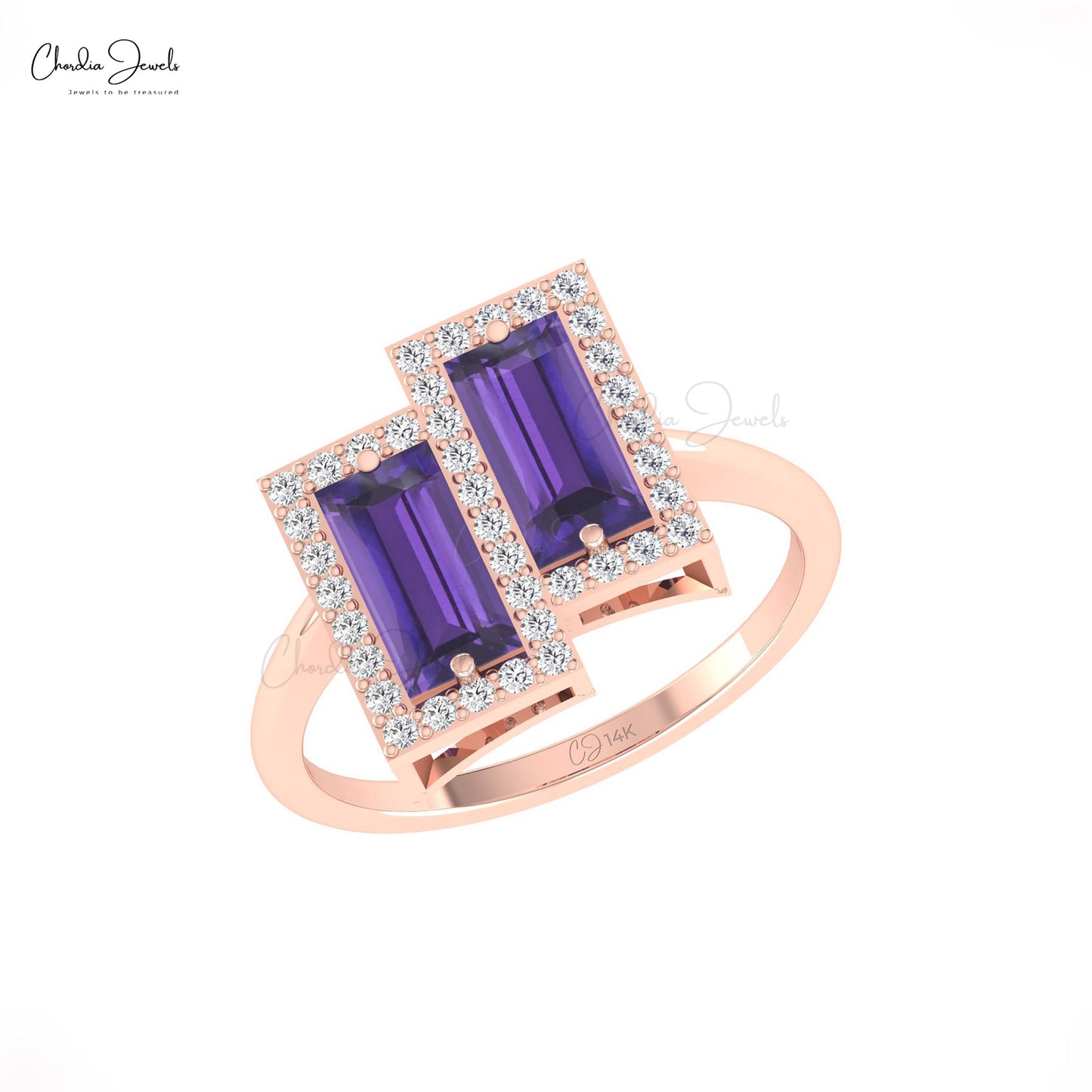 Double Halo Baguette Ring