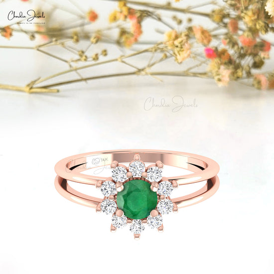 Embrace the allure of emerald split shank ring.
