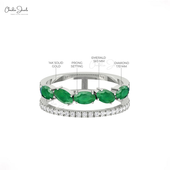 Elevate your elegance with this emerald double shank stack ring.