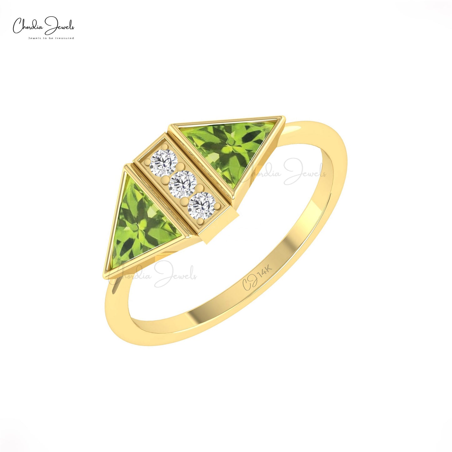 Triangle Peridot & Diamond Ring