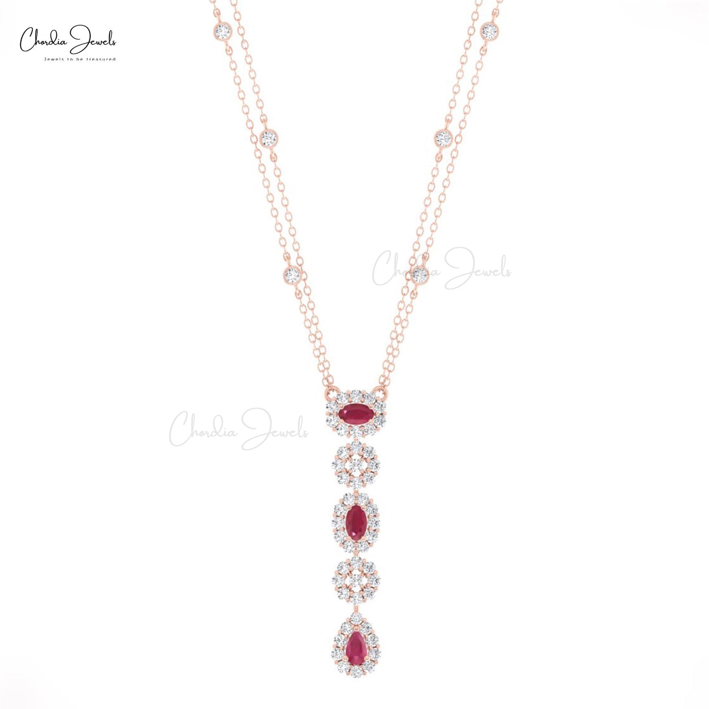 Collar colgante de diamantes con halo de rubíes de Birmania de 0,63 ct. Collar con halo de lazo en oro de 14 k.