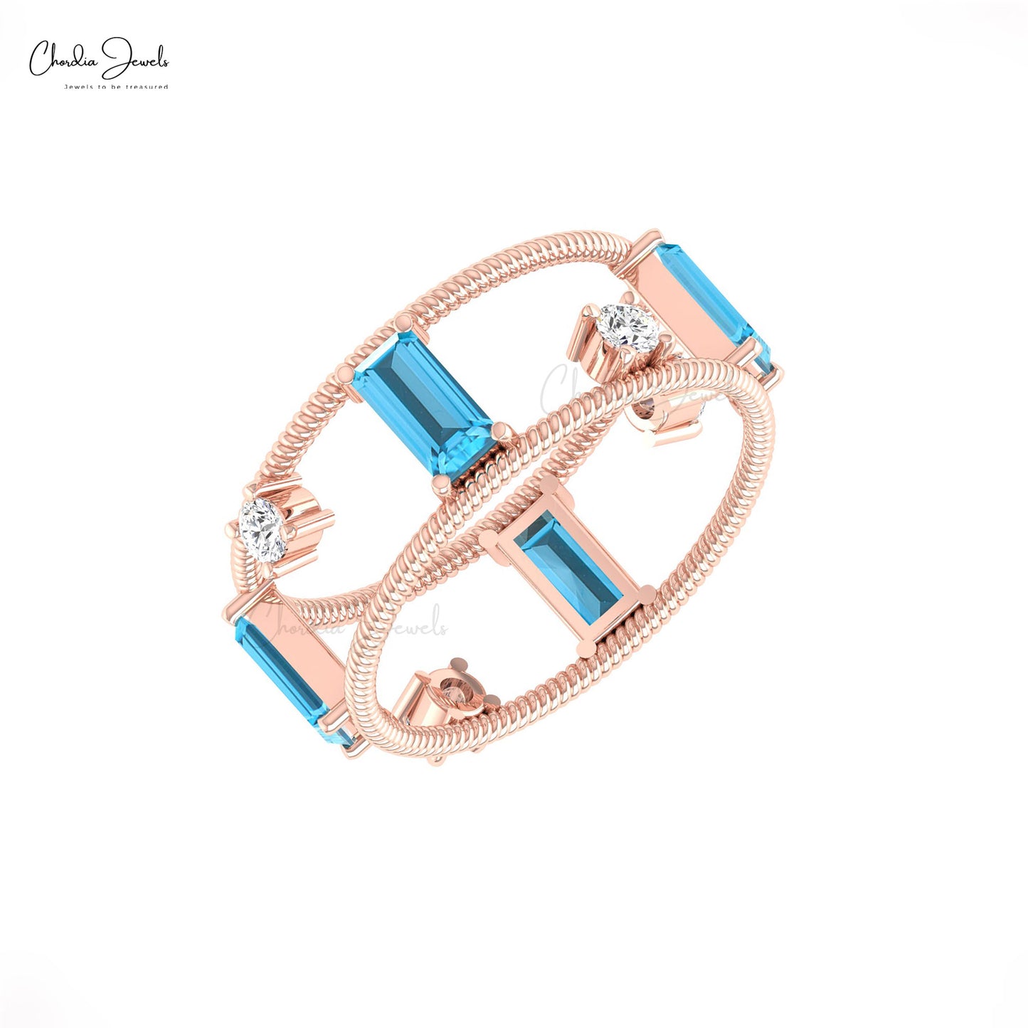 Baguette Swiss Blue Topaz Ring