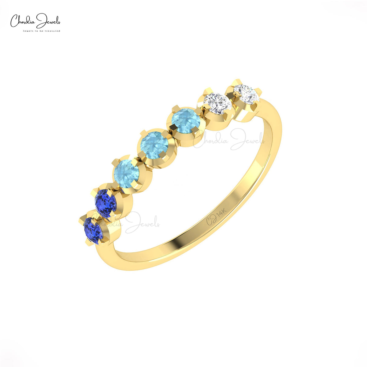 14k Gold Gemstone and Diamond 7-stone Ring 14k Gold Gemstone and Diamond 7-stone Ring