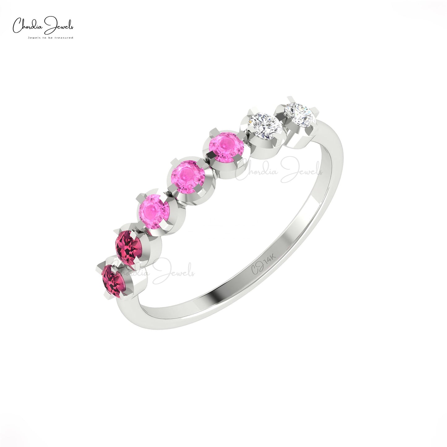 Half Eternity Band with Pink Tourmaline, Sapphire, and Diamonds