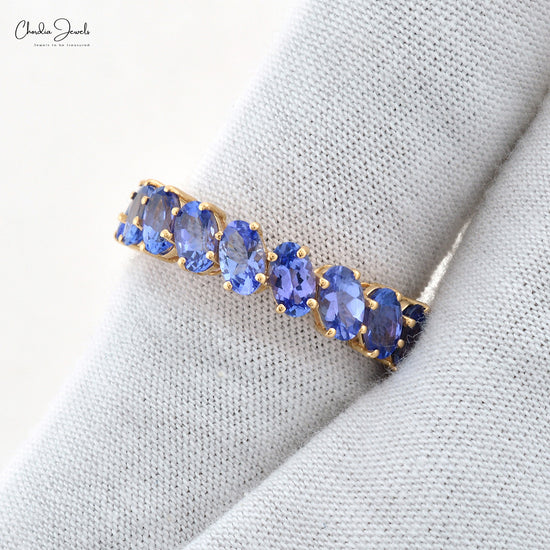 Stackable Eternity Ring With Tanzanite Gemstone 14k Solid Gold Prong Set Engagement Ring