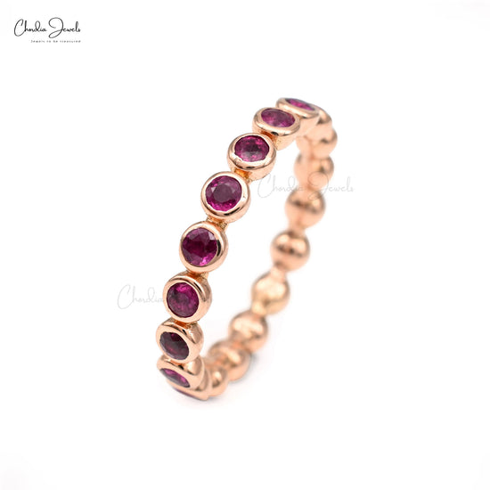 Genuine 1.58ct Ruby Gemstone Eternity Ring 14K Solid Rose Gold Light Weight Ring For Gift