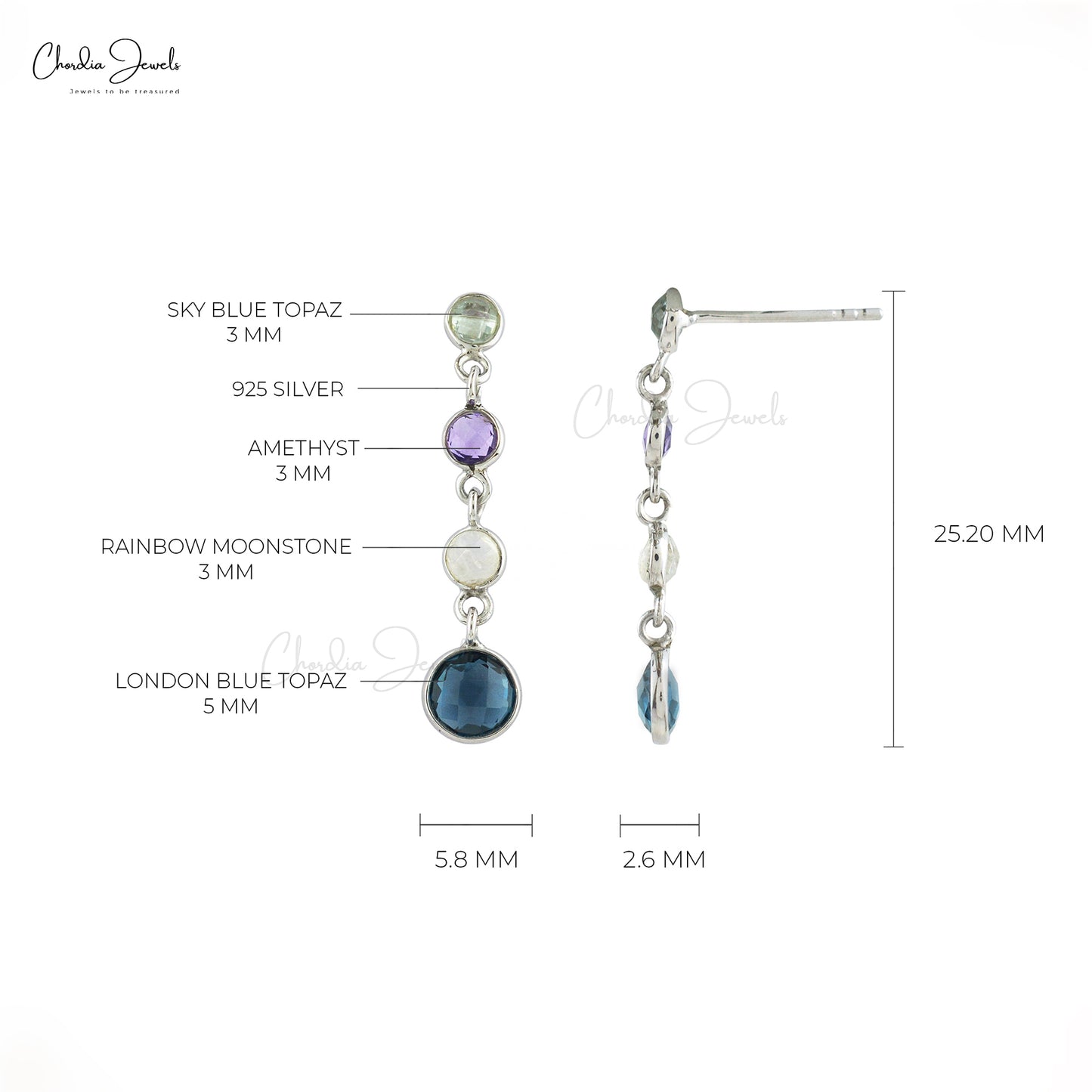 Four Stone Push Back Earrings In 925 Sterling Silver Multi Gemstone Women Earrings