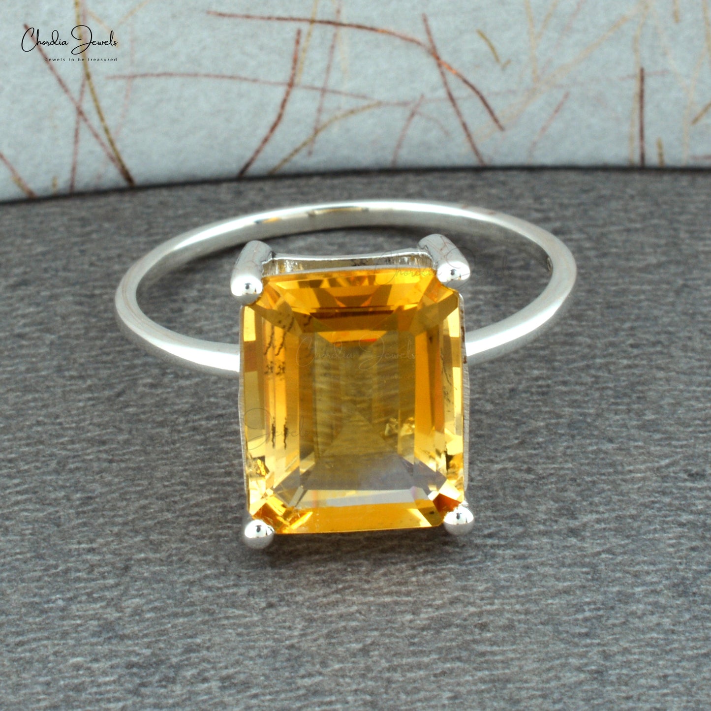 Rectangle Citrine Single Stone Ring In 925 Sterling Silver Gemstone Anniversary Ring