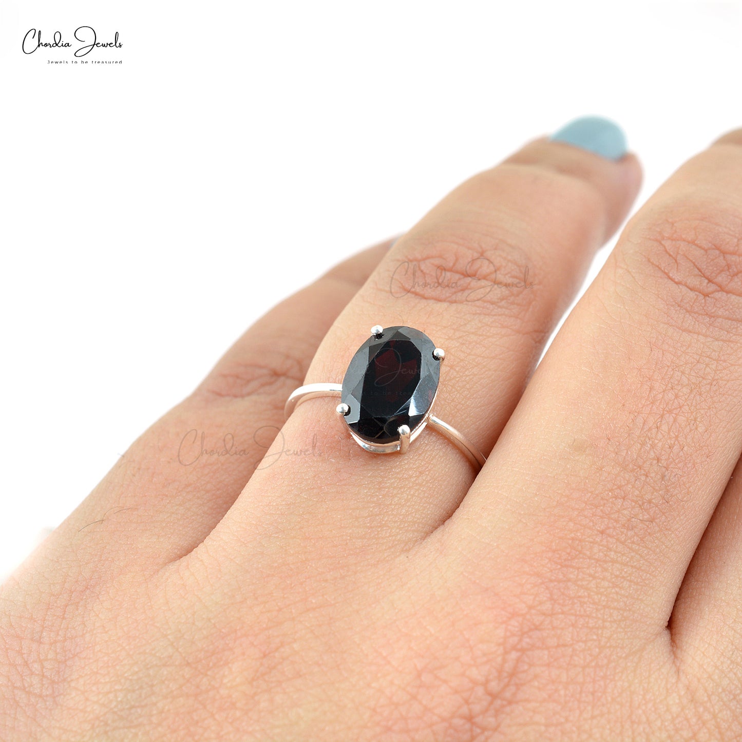 Solitaire Edelsteenring Met 9x7mm Rooi Granaat Verlowingsringe In 925 Sterling Silwer