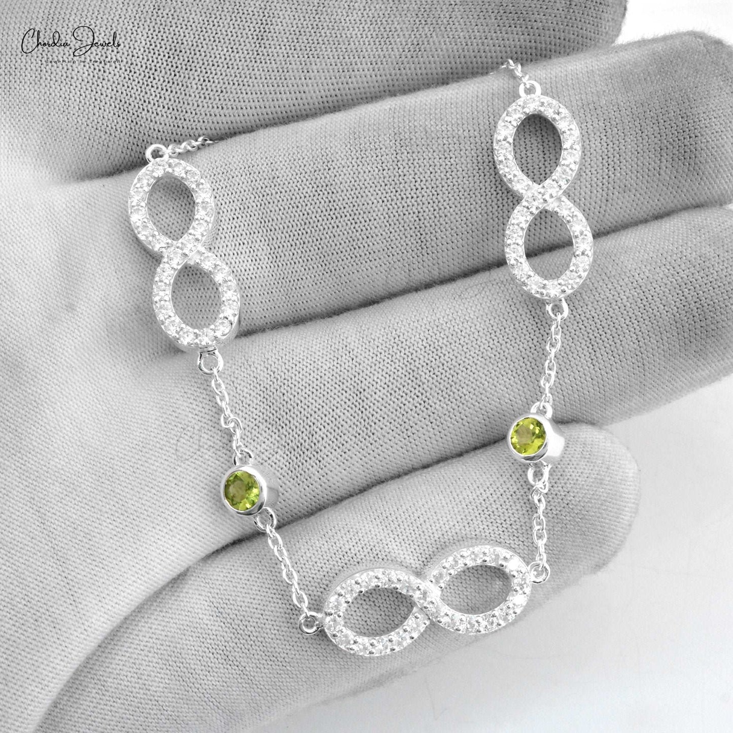 Peridot Gemstone Silver Bracelet Gift For Best Friend Zircon Infinity Bracelet