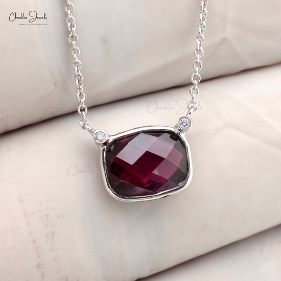 AAA Rhodolite Garnet Matinee Necklace 14k Real Gold 1mm Round Cut Diamond Jewelry Genuine Necklace For Daughter