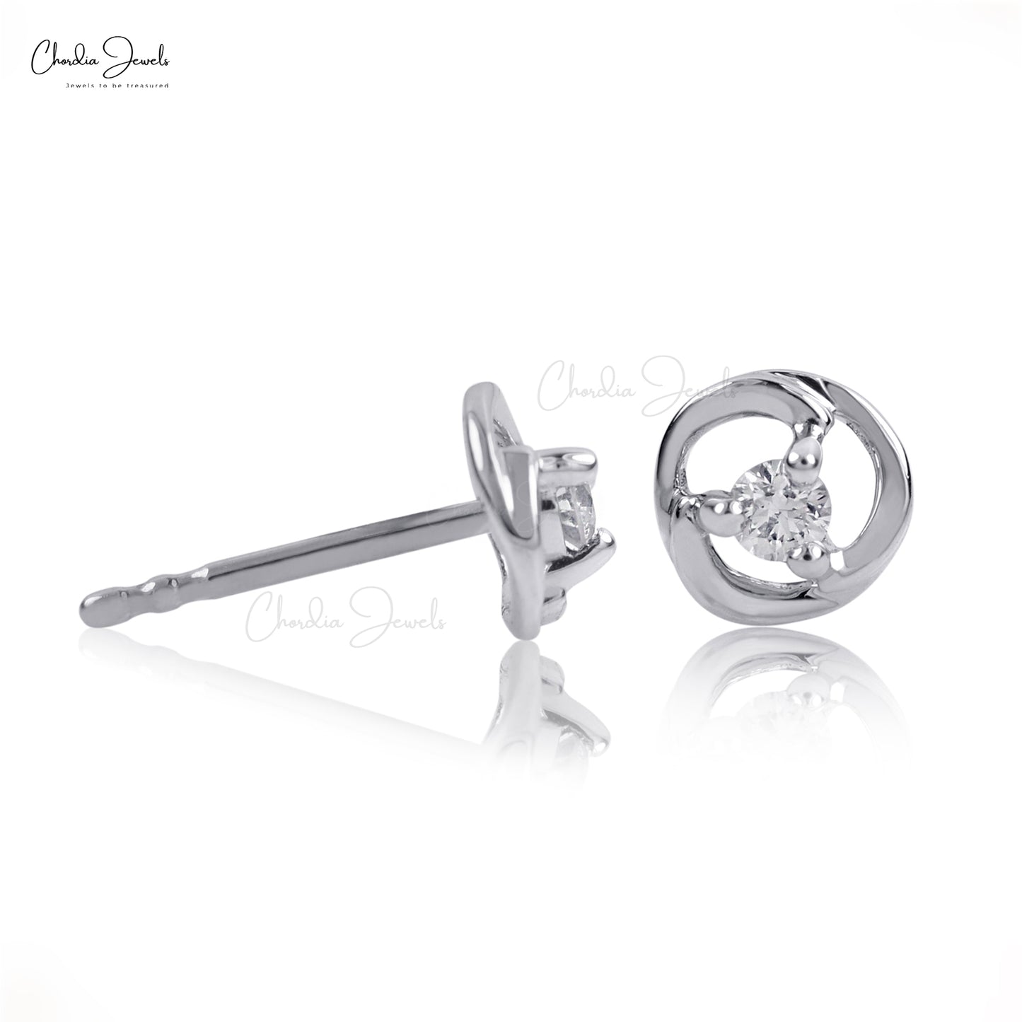 Minimalist G-H diamond dainty earring in 14k white gold for women