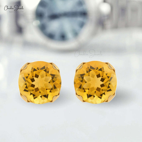 0.6 Carat Genuine Citrine Round Gemstone Earring 14k Solid Gold Studs - Chordia Jewels