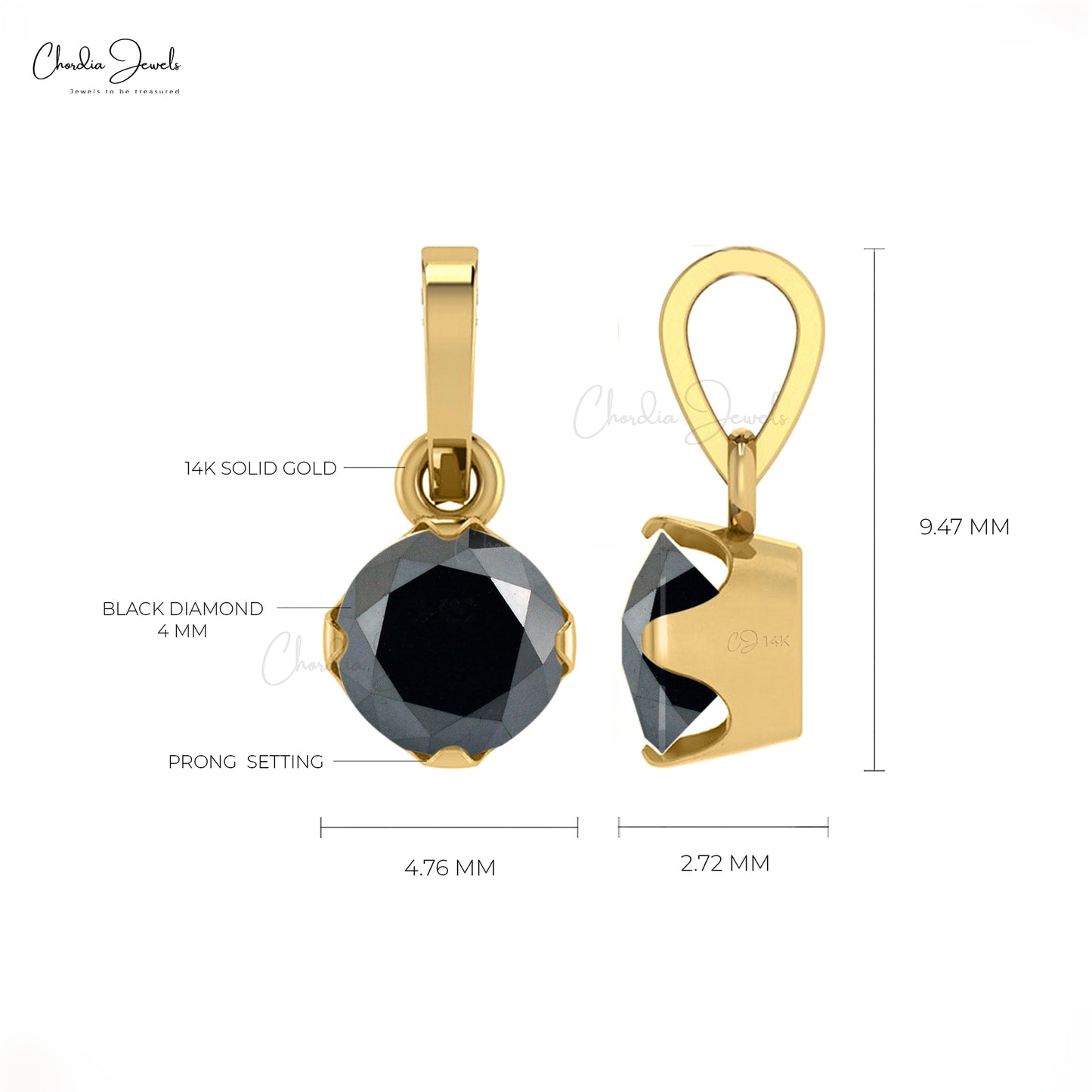 Solid 14k Gold Natural Black Diamond Pendant 0.23 Ct Round Gemstone Solitaire Pendant Handmade Jewelry For Women