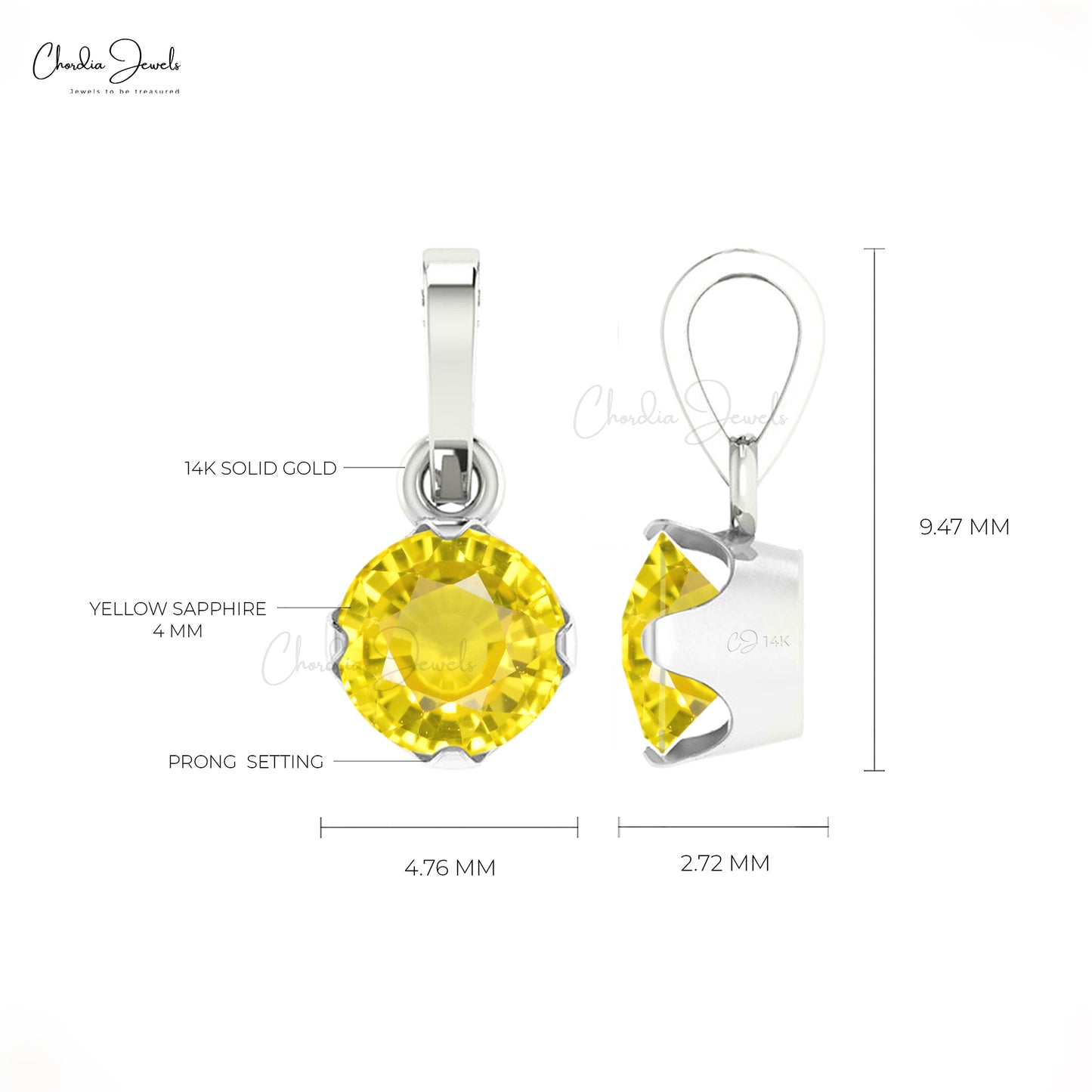 solitaire 14k gold yellow sapphire pendant