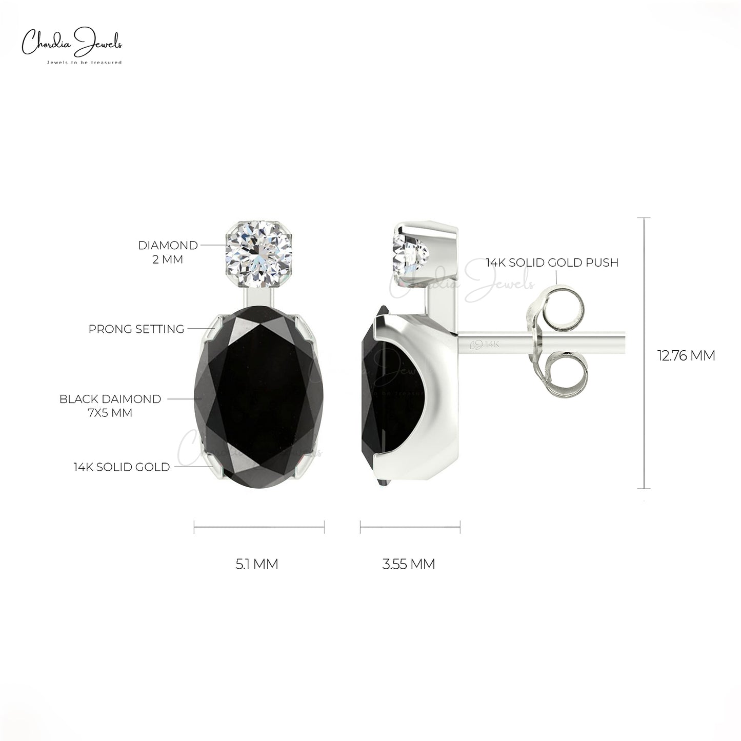 Genuine Black Diamond Wedding Earrings 14k Real Gold Fine Jewelry 0.94Ct Oval Gemstone Minimal Earrings For Valentine's Day