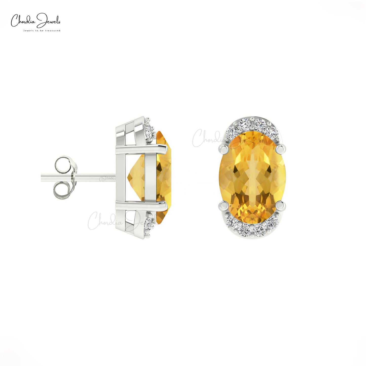 Citrine And Diamond Stud Earrings