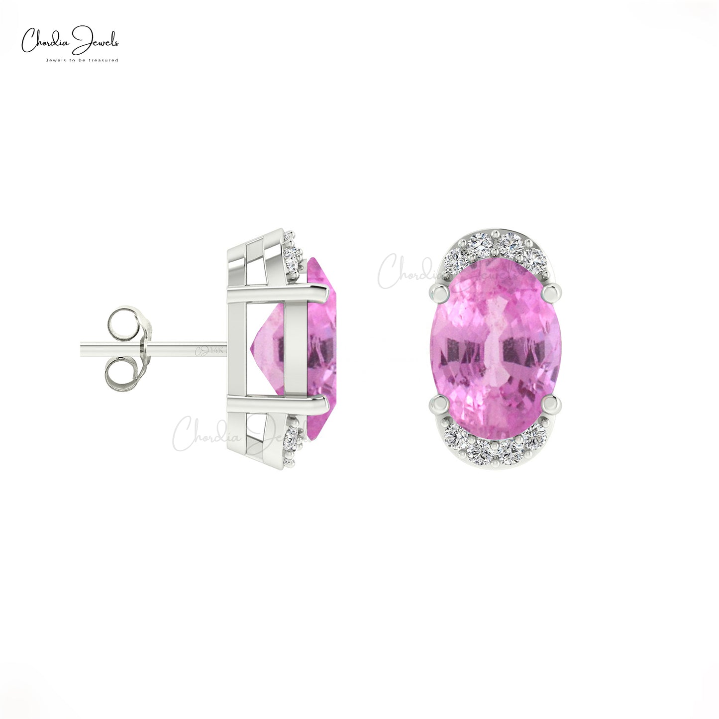 Pink Sapphire Half Halo Earrings