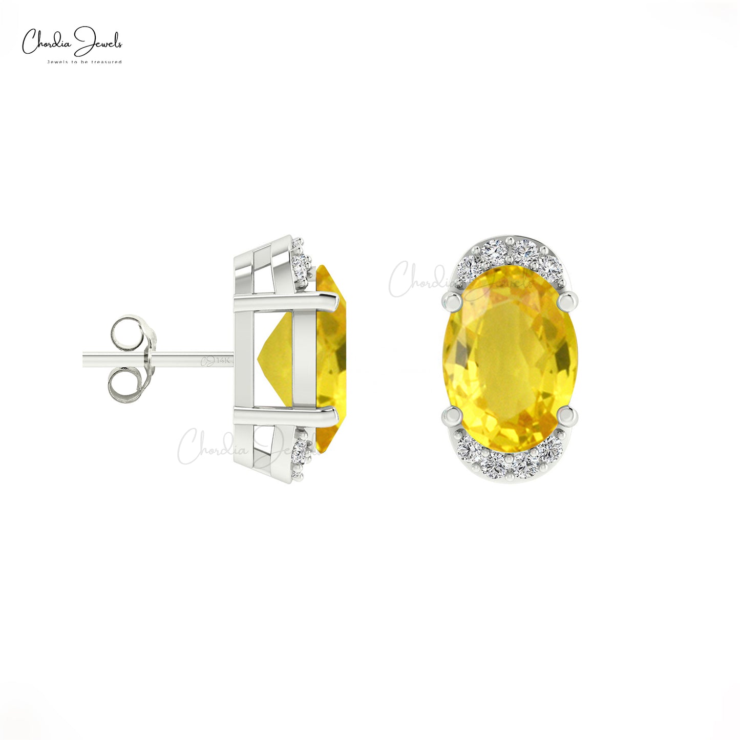 14k Solid Gold Yellow Sapphire Stud Earrings