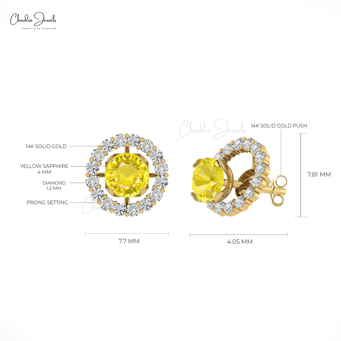Natural Yellow Sapphire Halo Earrings 0.46Ct Round Gemstone Detachable Earrings 14k Real Gold Diamond Minimalist Jewelry For Bridal