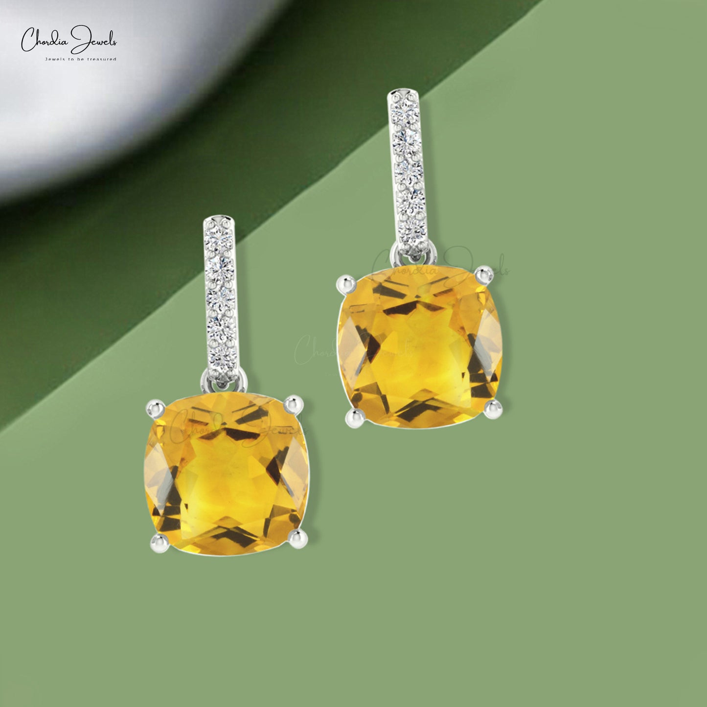 Yellow Citrine Dangle Earrings 6mm Cushion Cut Natural Gemstone Earrings 14k Real Gold G-H Diamond Grace Jewelry For Surprise Gift