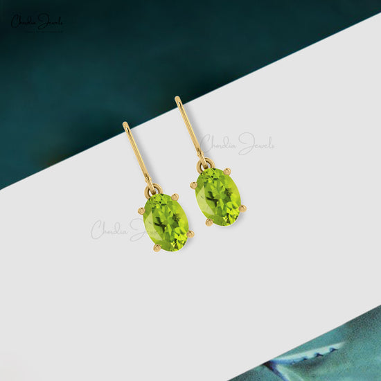 Green Peridot Dangler Earrings 14k Real Gold Handmade Earrings 7x5mm Oval Cut Natural Gemstone Jewelry For Birthday Gift