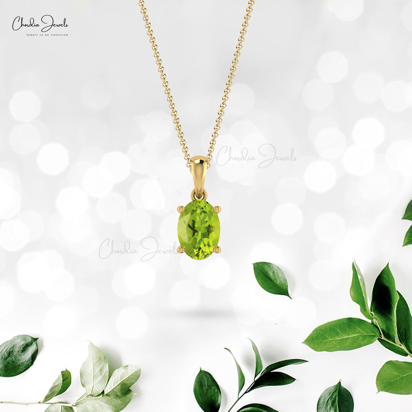 Green Peridot August Birthstone Solitaire Pendant 7x5mm Oval Cut Natural Gemstone 14k Real Gold Hallmarked Fine Jewelry