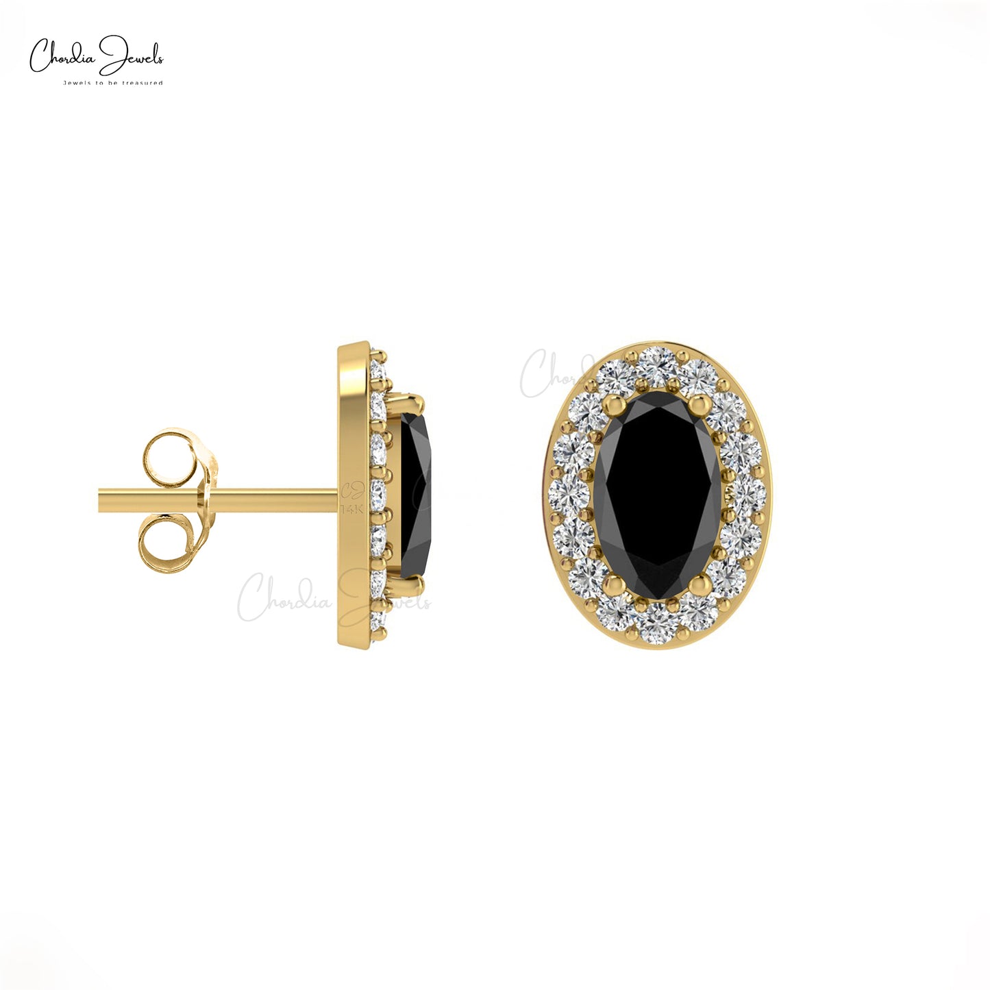 Natural 0.64ct Black Diamond Dainty Earrings 14k Solid Gold White Diamond Halo Studs For Gift