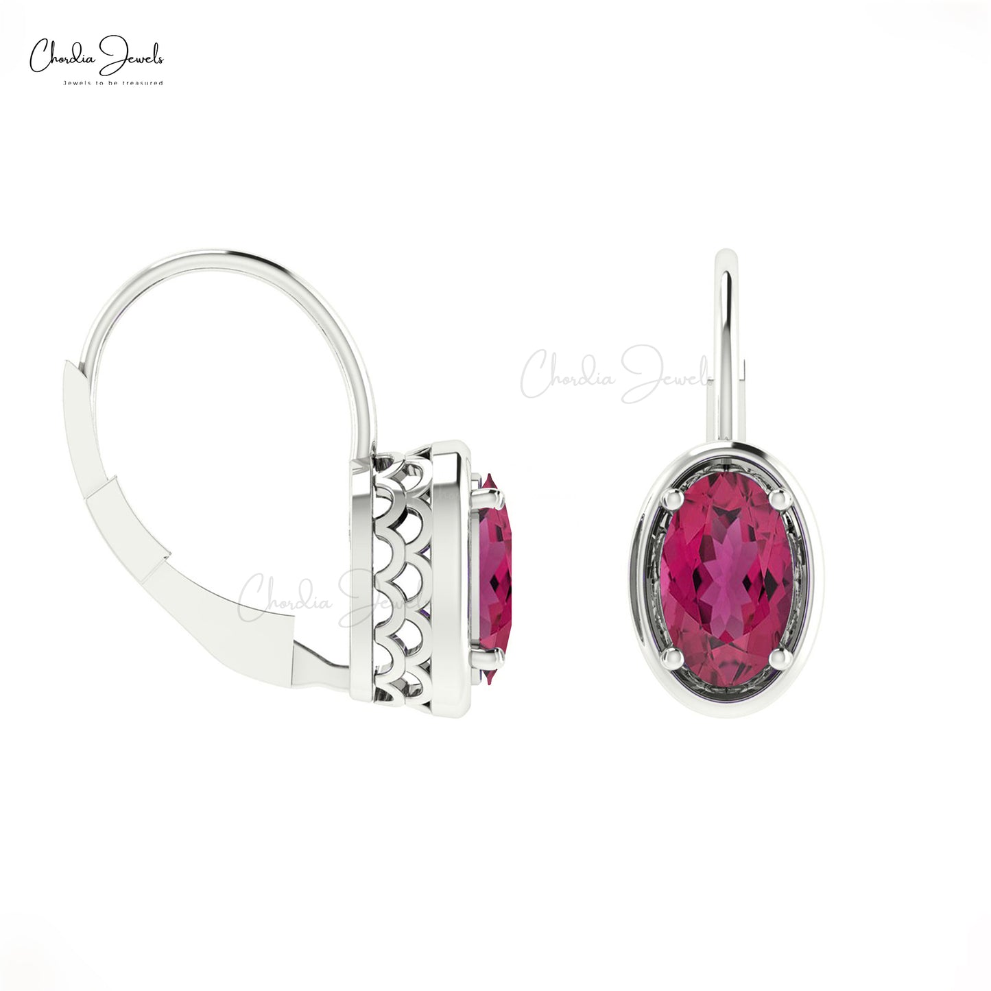 Solitaire 1.4Ct Pink Tourmaline Lever Back Earrings In 14k White Gold Jewelry