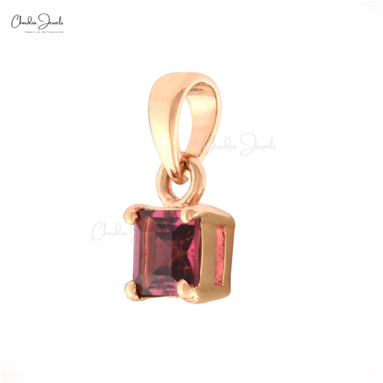 Natural Pink Tourmaline 4mm Square Cut Gemstone Solitaire Pendant 14k Real Rose Gold Dainty Summer Jewelry For Birthday Gift